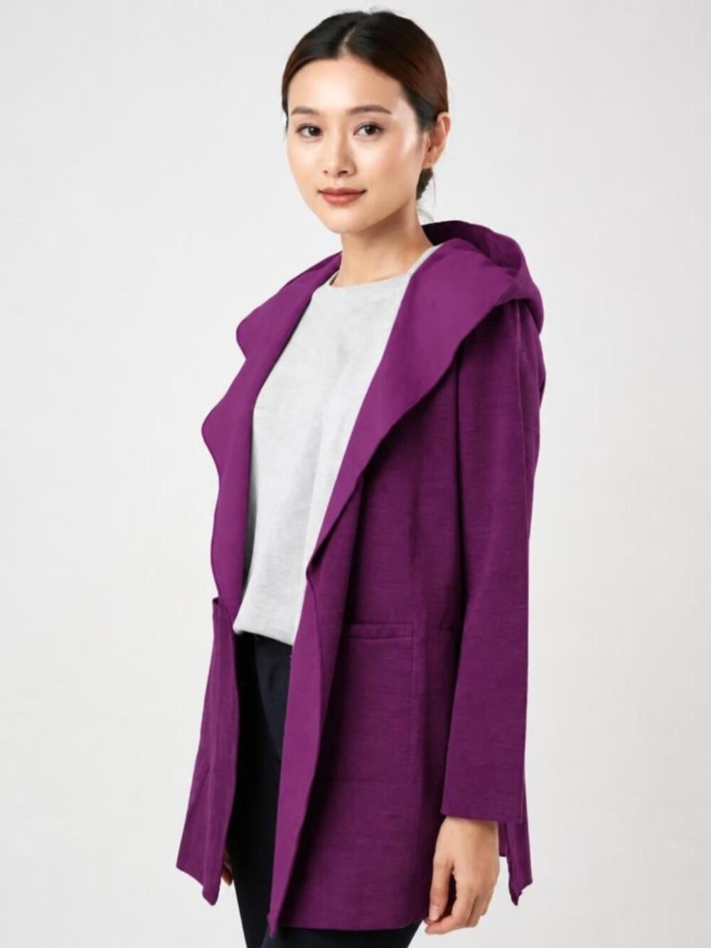 NWT Majestic Filatures purple hooded cardigan coat